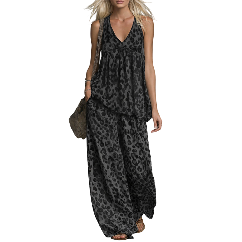 Sleeveless Halter Top & Wide-Leg Pants Set ¨C Flowy, Comfortable & Effortlessly Chic