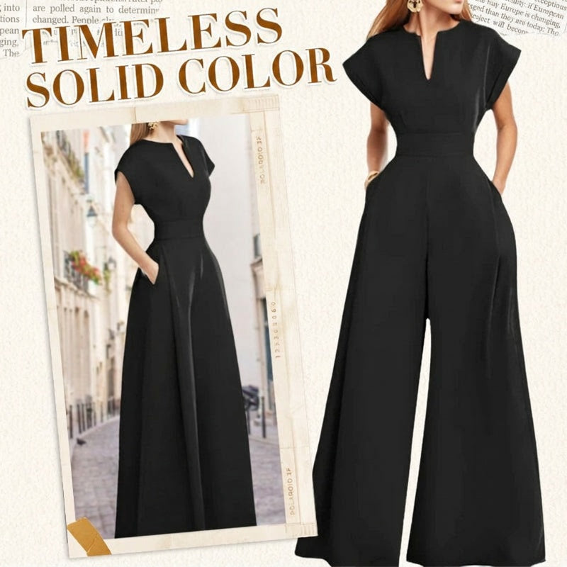 Mouwloze jumpsuit voor dames met V-hals, korte mouwen en wijde pijpen