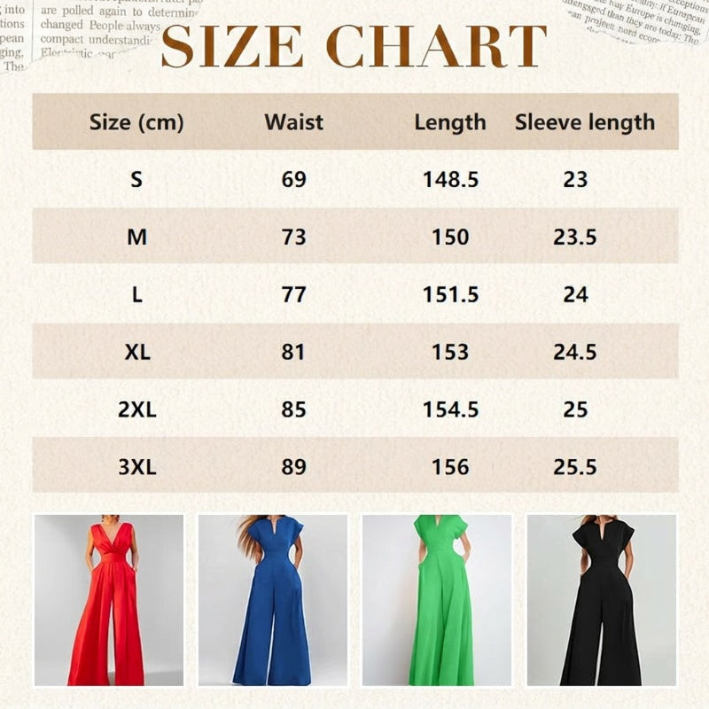 Mouwloze jumpsuit voor dames met V-hals, korte mouwen en wijde pijpen