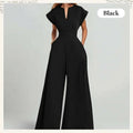 Mouwloze jumpsuit voor dames met V-hals, korte mouwen en wijde pijpen