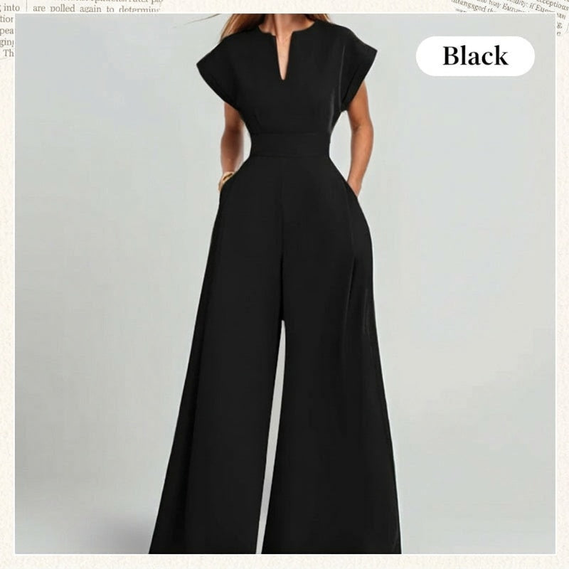 Mouwloze jumpsuit voor dames met V-hals, korte mouwen en wijde pijpen