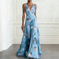 Elegante abito lungo con scollo a V e stampa di tulipani
