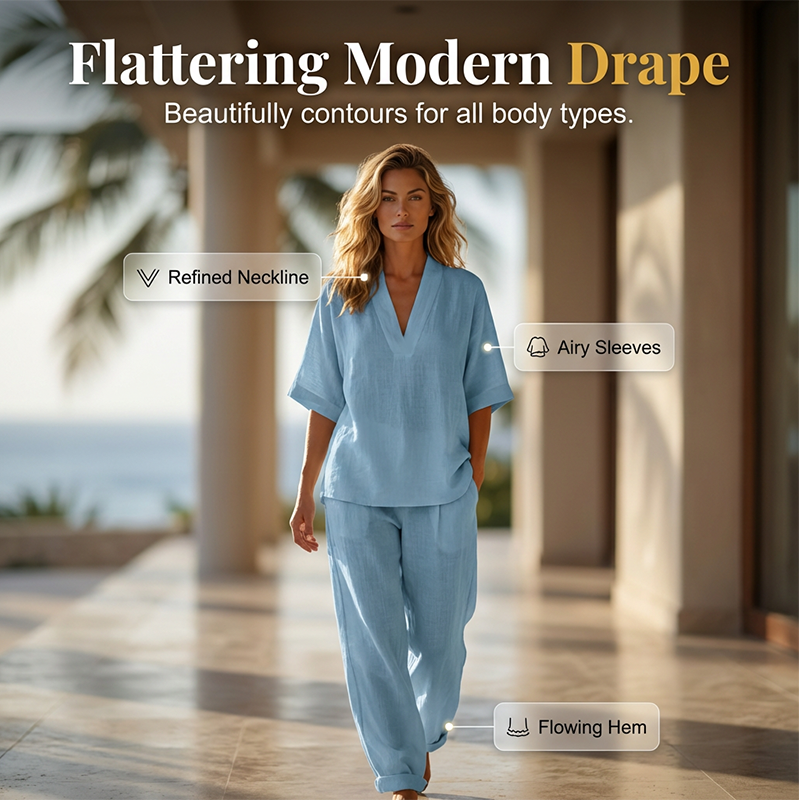 Completo casual da donna 2026 con top con scollo a V e pantaloni a gamba larga