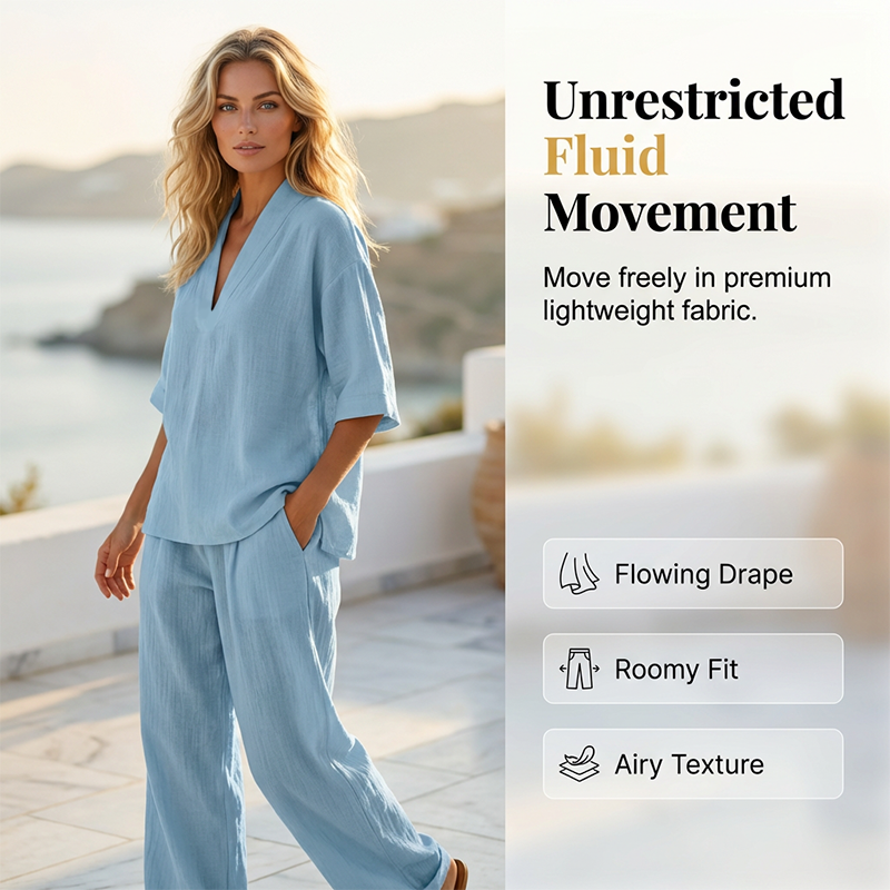 Completo casual da donna 2026 con top con scollo a V e pantaloni a gamba larga