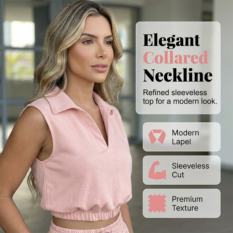 NOW Women's Two-Piece Lounge Set ¨C Collared Crop Top & Wide-Leg Pants