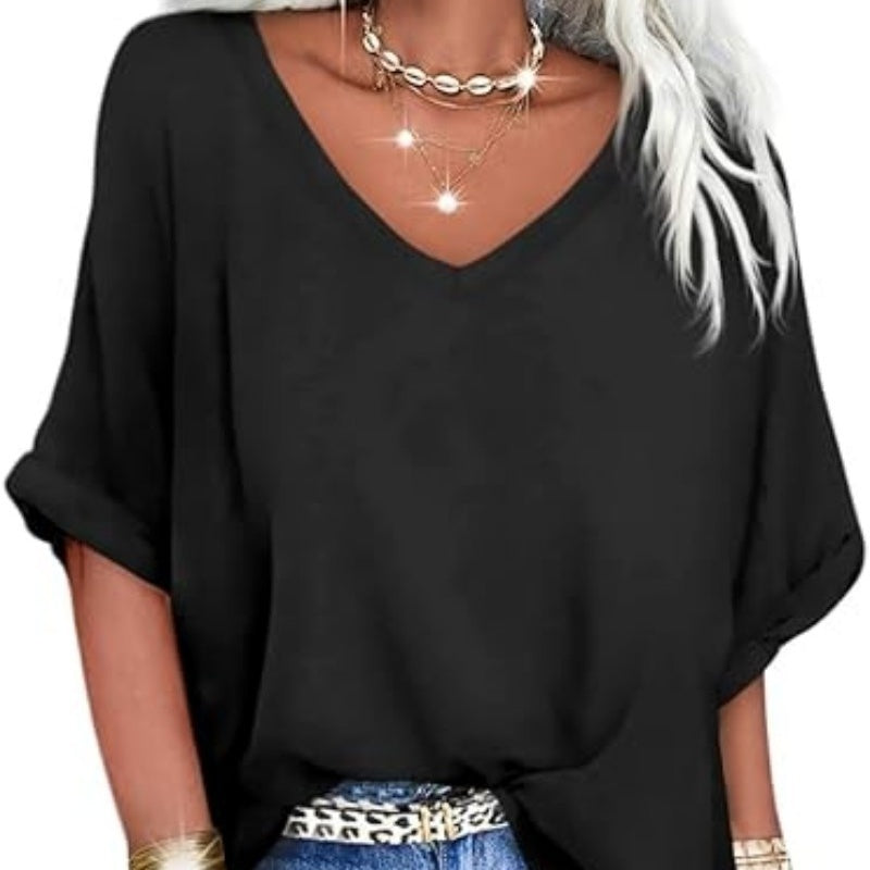 Top casual ampio da donna con scollo a V