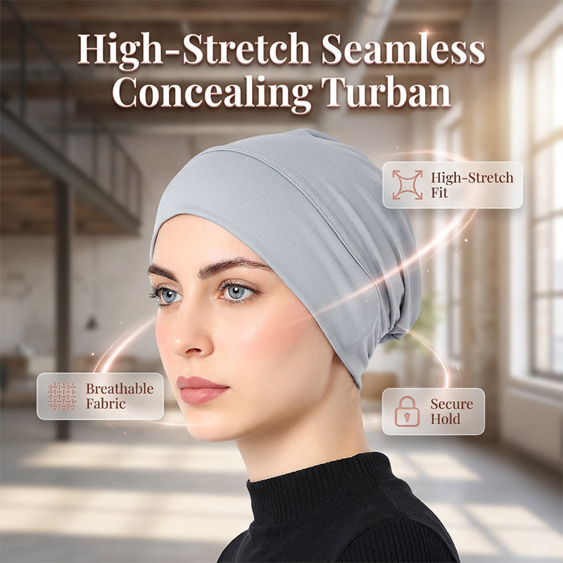 Gorro turbante elástico y suave gratis ¨C tejido de seda de leche y ajuste antideslizante ¨C disimulador del volumen del cabello ¨C multiuso para llevar bajo el pañuelo