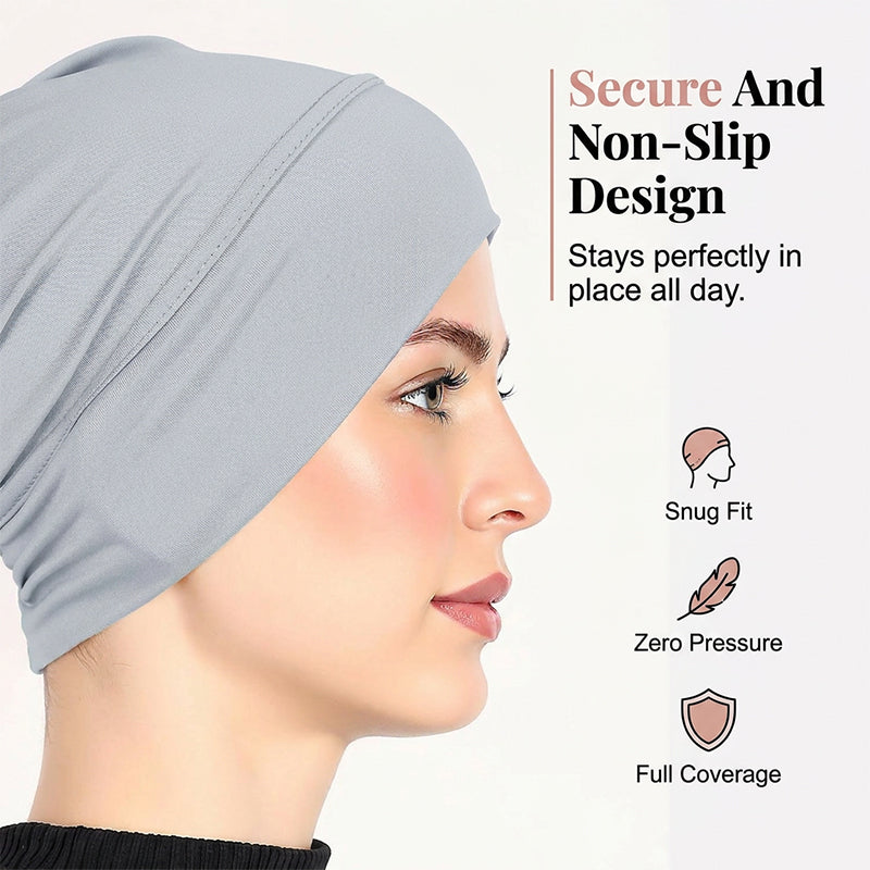 Gorro turbante elástico y suave gratis ¨C tejido de seda de leche y ajuste antideslizante ¨C disimulador del volumen del cabello ¨C multiuso para llevar bajo el pañuelo