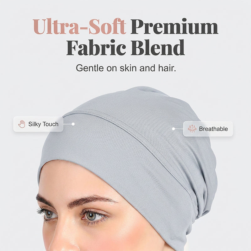 Gorro turbante elástico y suave gratis ¨C tejido de seda de leche y ajuste antideslizante ¨C disimulador del volumen del cabello ¨C multiuso para llevar bajo el pañuelo