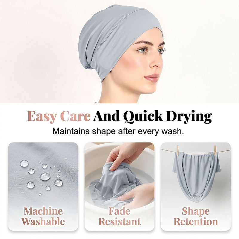 Gorro turbante elástico y suave gratis ¨C tejido de seda de leche y ajuste antideslizante ¨C disimulador del volumen del cabello ¨C multiuso para llevar bajo el pañuelo