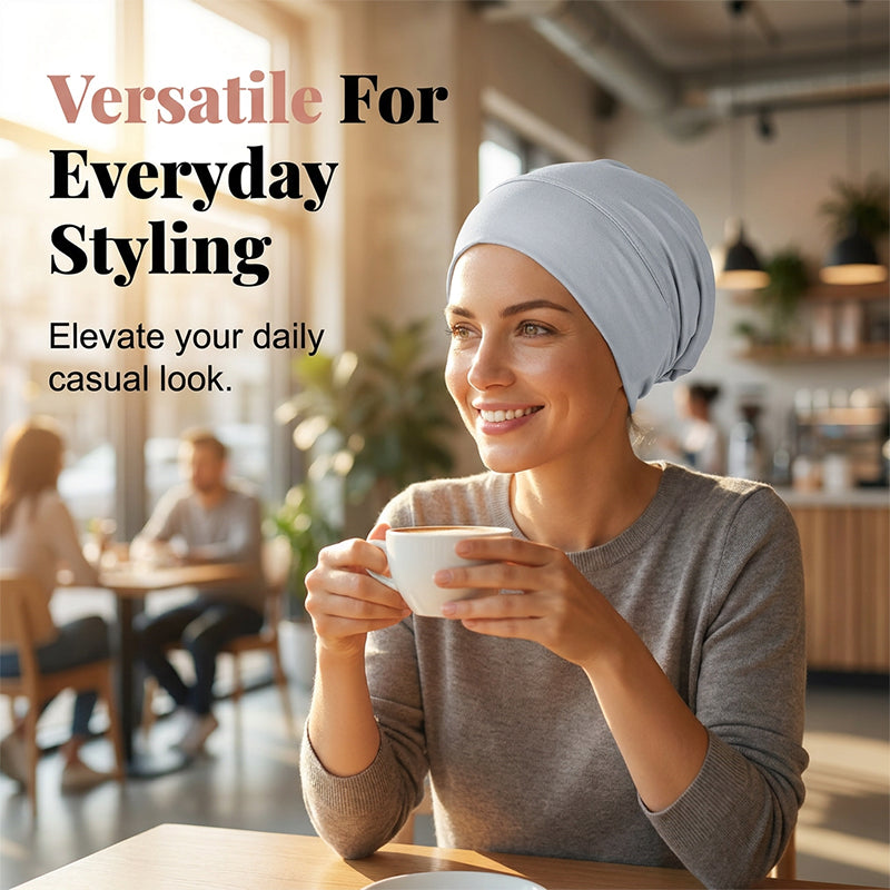 Gorro turbante elástico y suave gratis ¨C tejido de seda de leche y ajuste antideslizante ¨C disimulador del volumen del cabello ¨C multiuso para llevar bajo el pañuelo