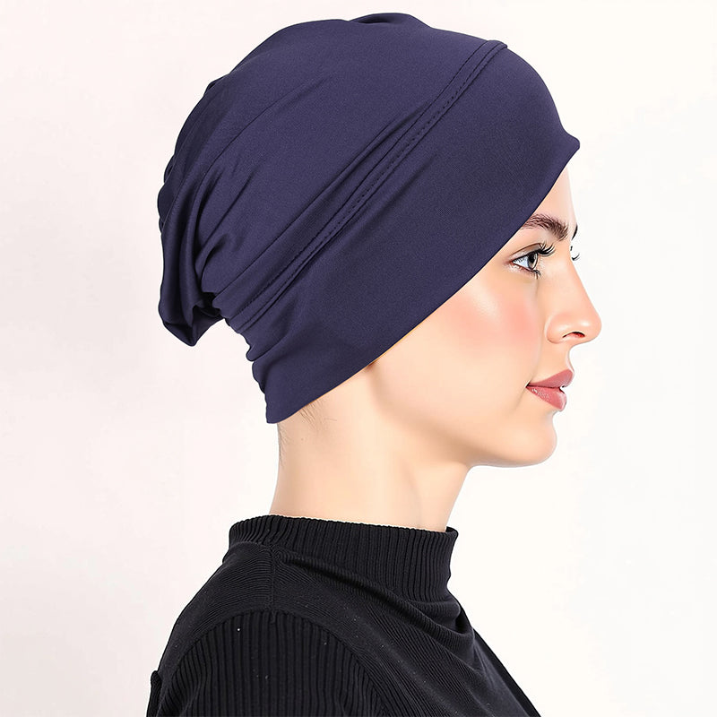 Gorro turbante elástico y suave gratis ¨C tejido de seda de leche y ajuste antideslizante ¨C disimulador del volumen del cabello ¨C multiuso para llevar bajo el pañuelo