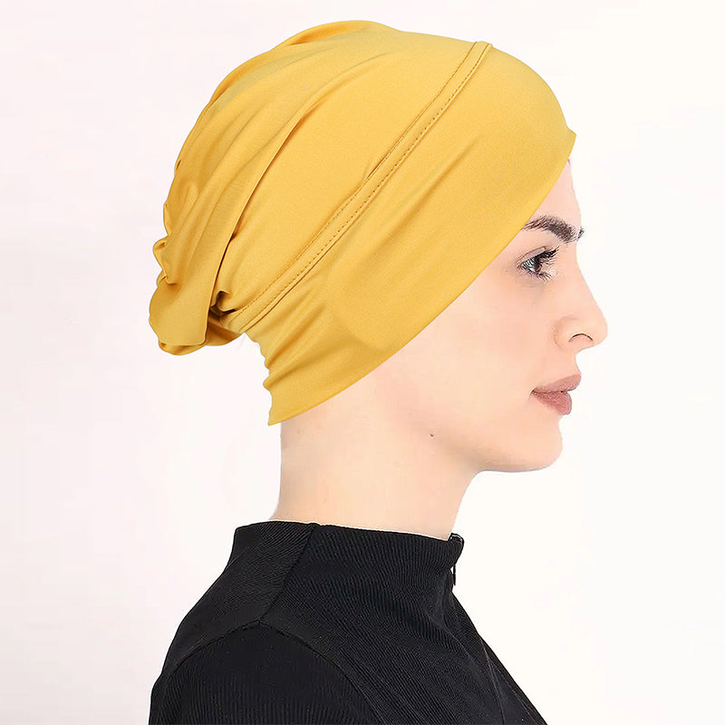 Gorro turbante elástico y suave gratis ¨C tejido de seda de leche y ajuste antideslizante ¨C disimulador del volumen del cabello ¨C multiuso para llevar bajo el pañuelo