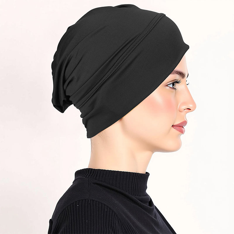 Gorro turbante elástico y suave gratis ¨C tejido de seda de leche y ajuste antideslizante ¨C disimulador del volumen del cabello ¨C multiuso para llevar bajo el pañuelo