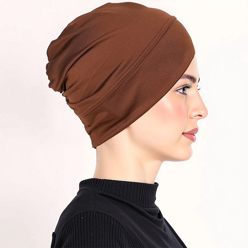 Gorro turbante elástico y suave gratis ¨C tejido de seda de leche y ajuste antideslizante ¨C disimulador del volumen del cabello ¨C multiuso para llevar bajo el pañuelo