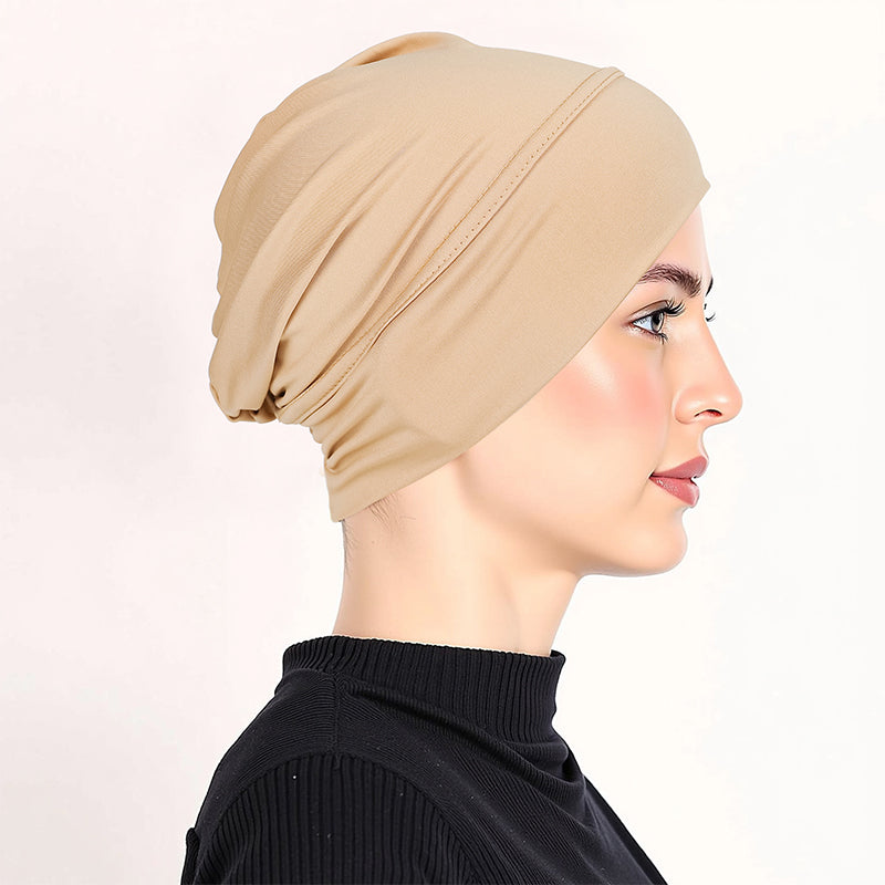Gorro turbante elástico y suave gratis ¨C tejido de seda de leche y ajuste antideslizante ¨C disimulador del volumen del cabello ¨C multiuso para llevar bajo el pañuelo