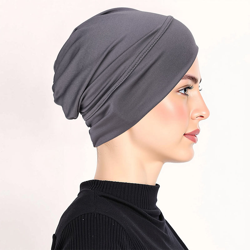 Gorro turbante elástico y suave gratis ¨C tejido de seda de leche y ajuste antideslizante ¨C disimulador del volumen del cabello ¨C multiuso para llevar bajo el pañuelo