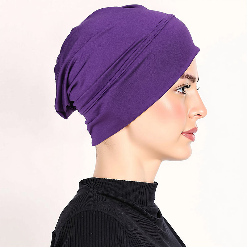 Gorro turbante elástico y suave gratis ¨C tejido de seda de leche y ajuste antideslizante ¨C disimulador del volumen del cabello ¨C multiuso para llevar bajo el pañuelo