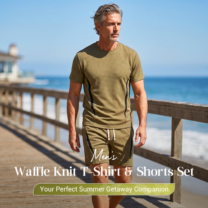 Heren 2-delige set met wafelgebreid T-shirt en short