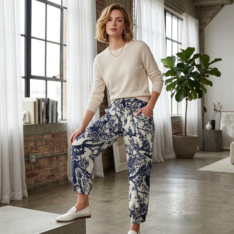 Pantaloni jogger vintage a vita alta con stampa floreale - eleganti, comodi e perfetti per tutti i giorni