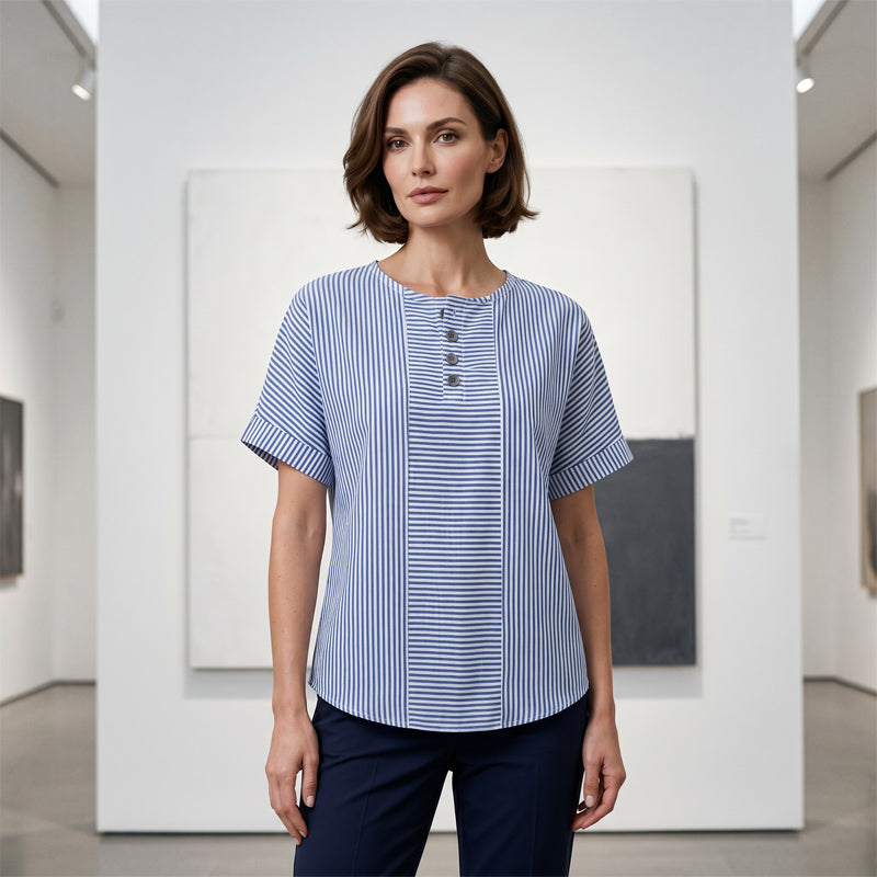 Casual gestreept Henley-shirt voor dames