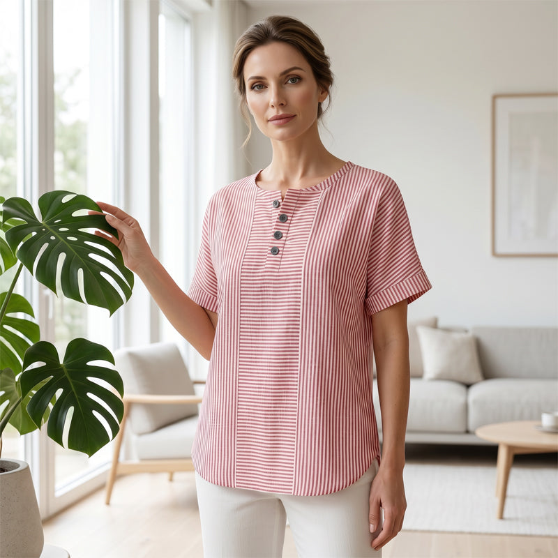 Casual gestreept Henley-shirt voor dames