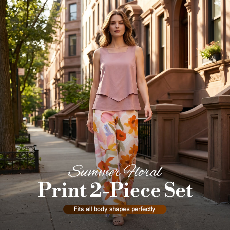 Conjunto de 2 piezas con estampado floral de verano para mujer