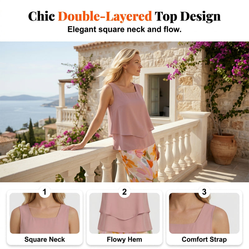 Conjunto de 2 piezas con estampado floral de verano para mujer