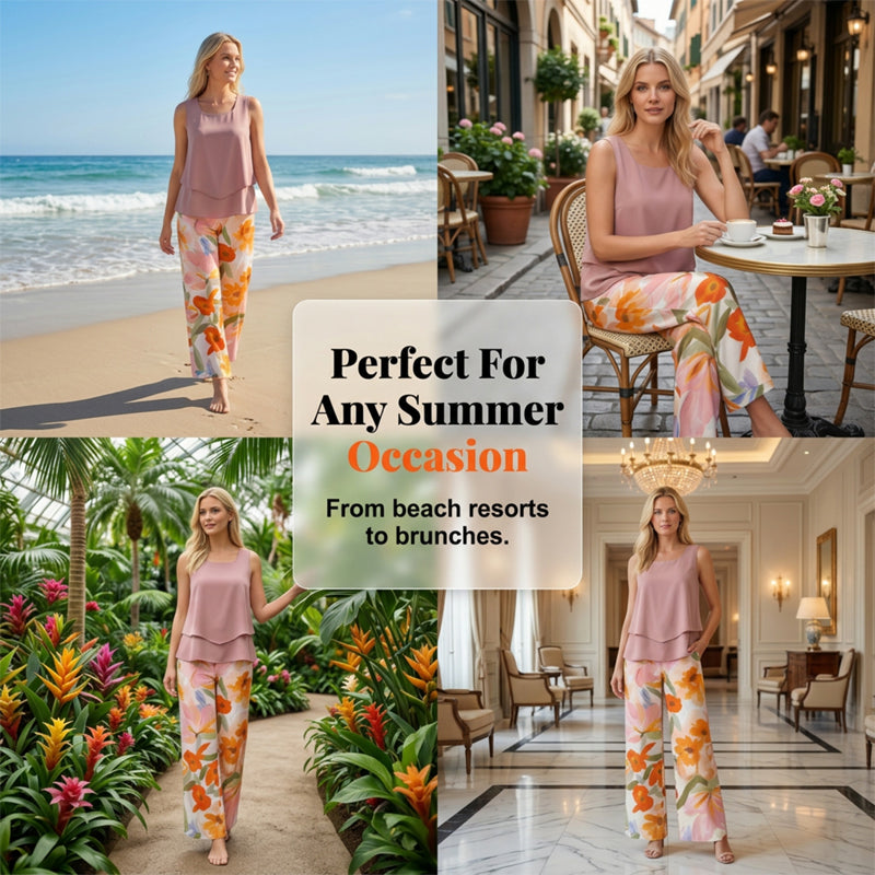 Conjunto de 2 piezas con estampado floral de verano para mujer