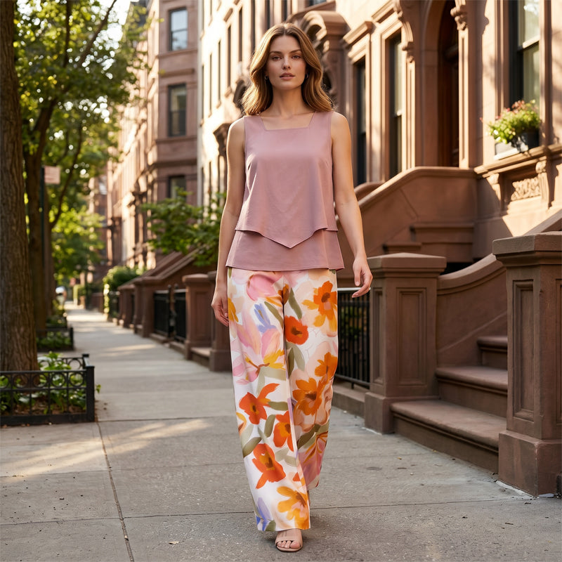 Conjunto de 2 piezas con estampado floral de verano para mujer