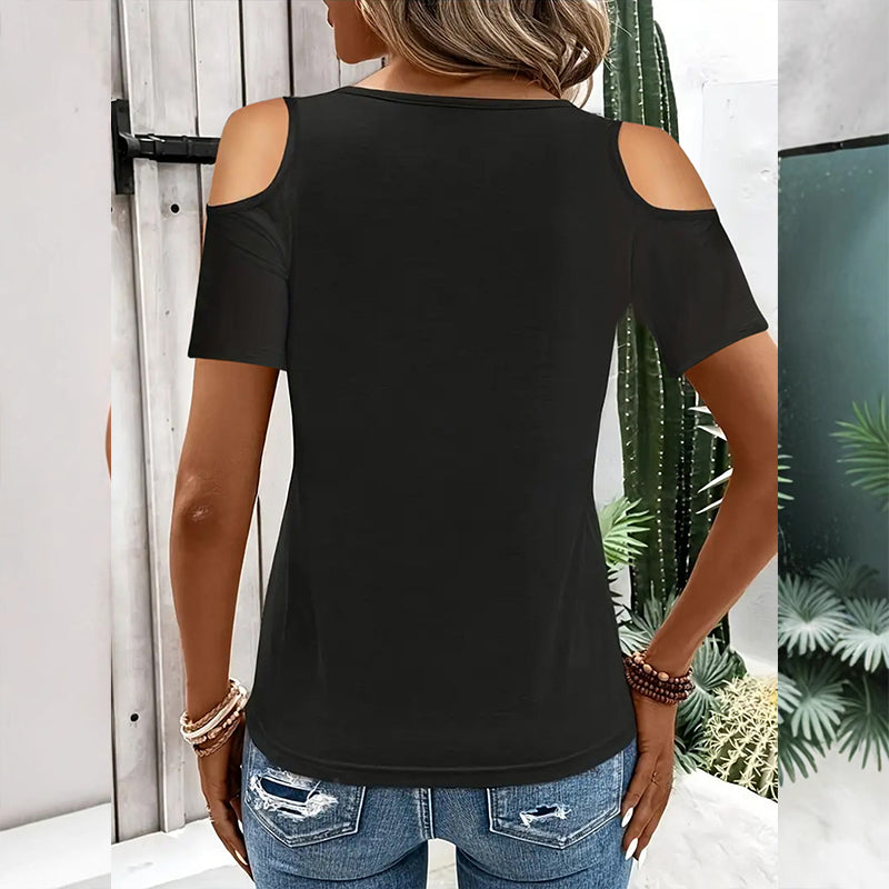 Top de escote en V con hombros descubiertos y detalle de aro para mujer