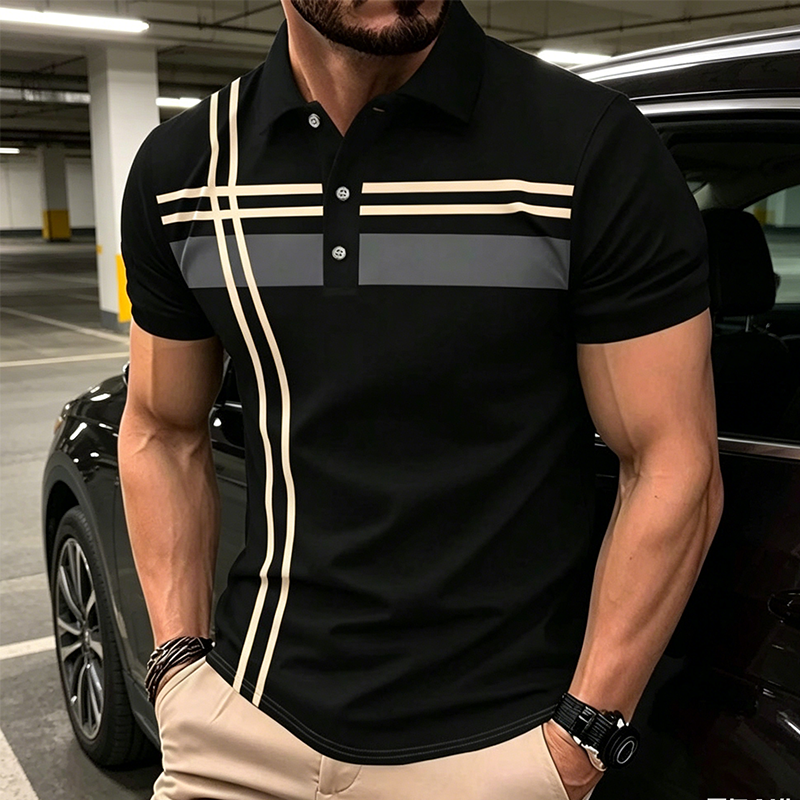 Top de manga corta con cuello y rayas para hombre