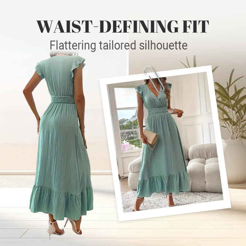 V-Neck Ruffled Waist-Defining Maxi Dress
