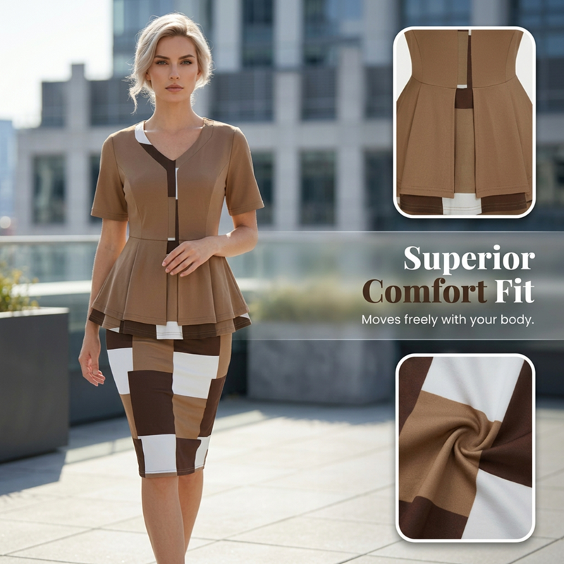 Completo con gonna a tubino e top con blocchi di colore