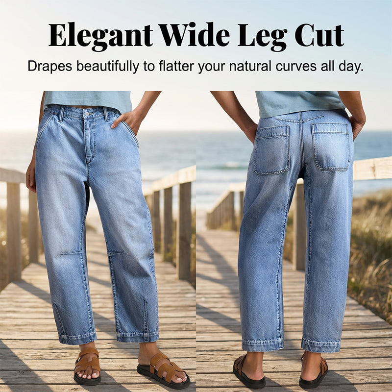 Jeans cropped da donna a vita alta con gamba a barilotto