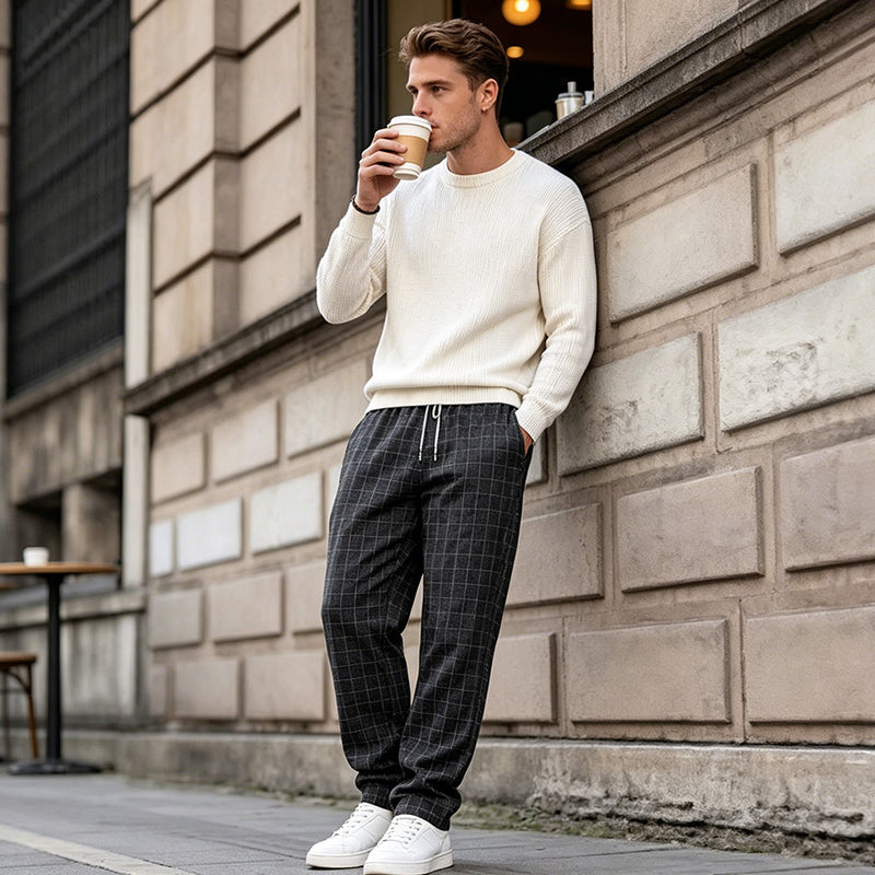 Pantalones de cuadros con cordón para hombre de talla grande