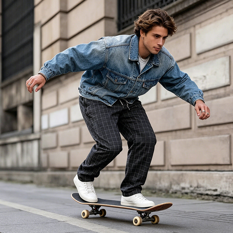 Pantalones de cuadros con cordón para hombre de talla grande
