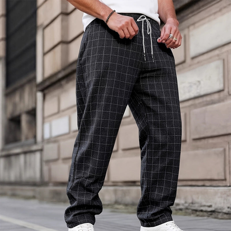 Pantalones de cuadros con cordón para hombre de talla grande