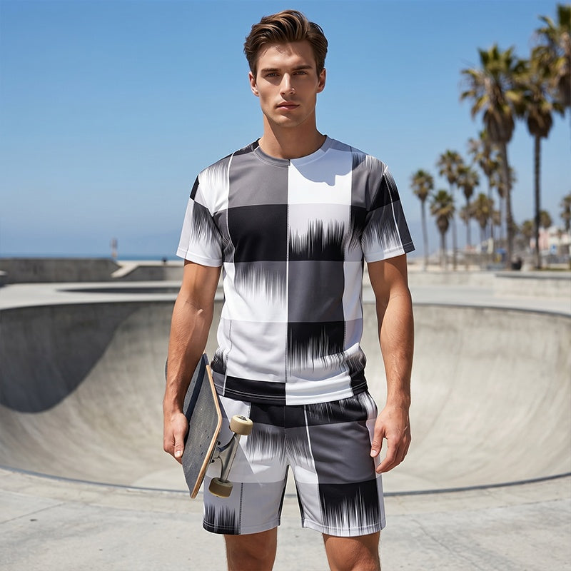 Nieuw: T-shirt- en shortset voor heren met abstracte print