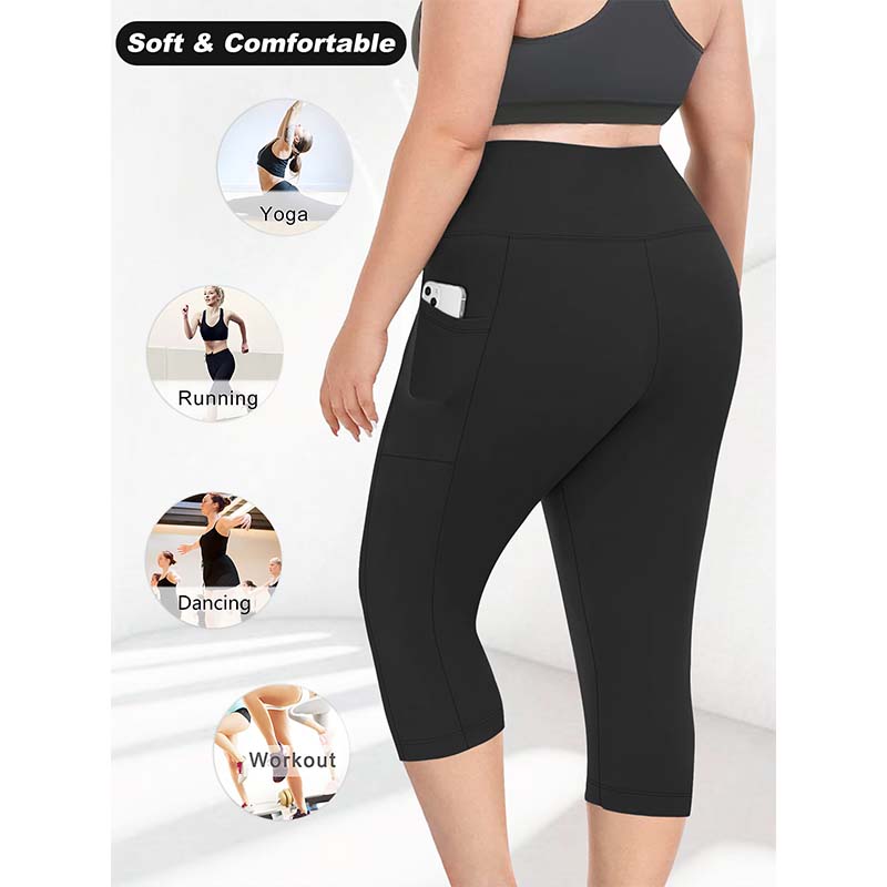 Leggings capri da donna a vita alta con tasche