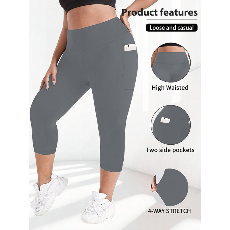 Leggings capri da donna a vita alta con tasche