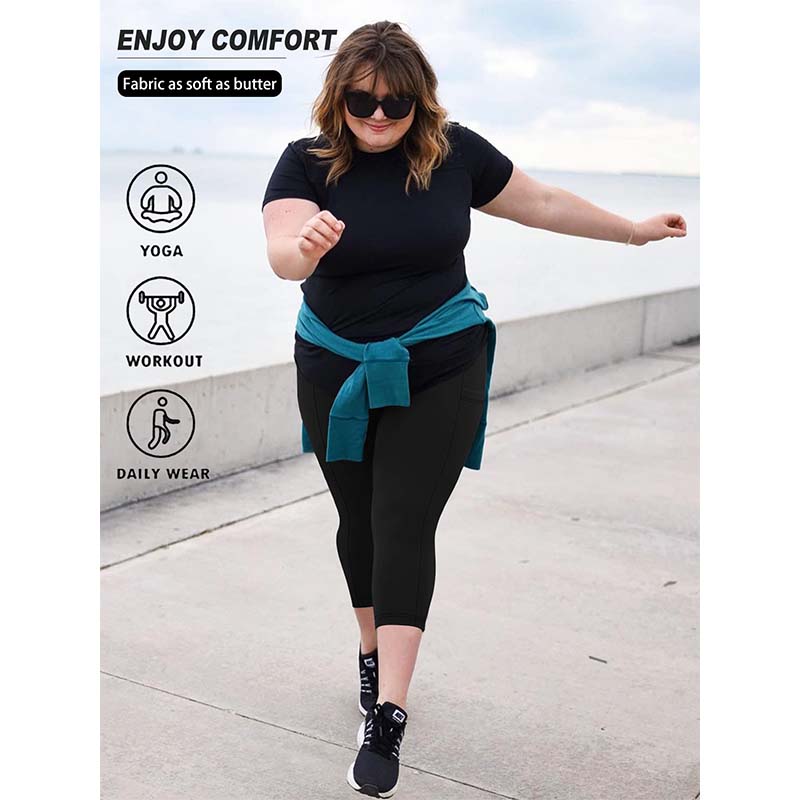 Leggings capri da donna a vita alta con tasche