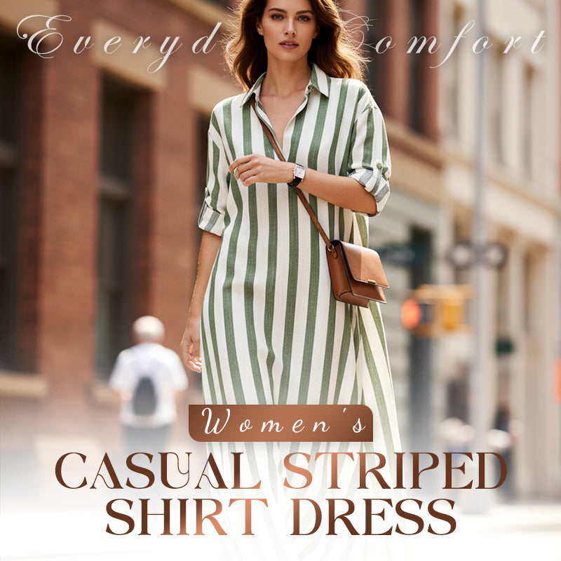Women's Casual Striped Long Sleeve Shirt Dress