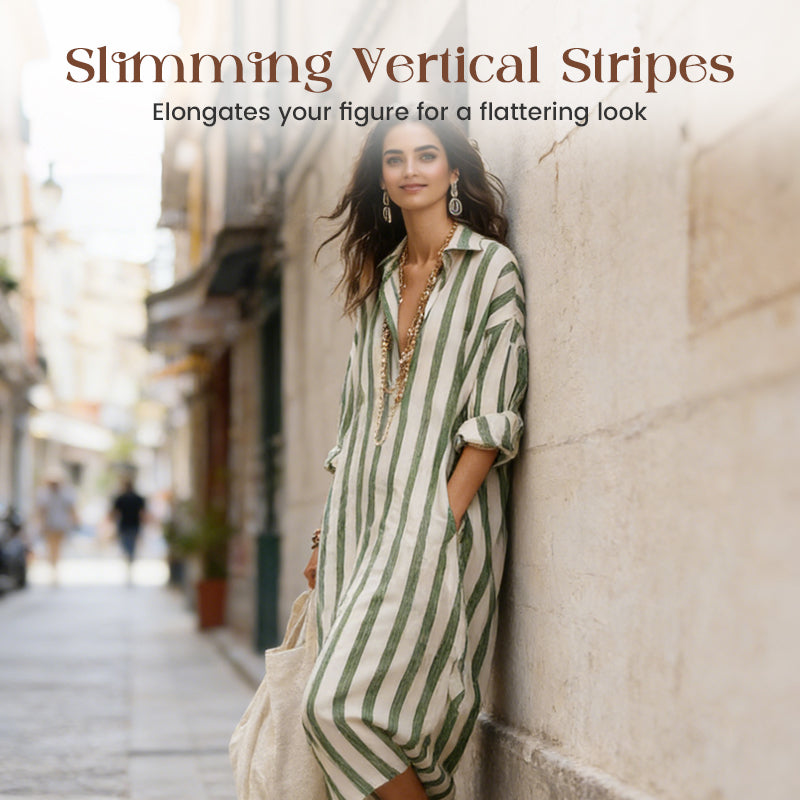 Women's Casual Striped Long Sleeve Shirt Dress