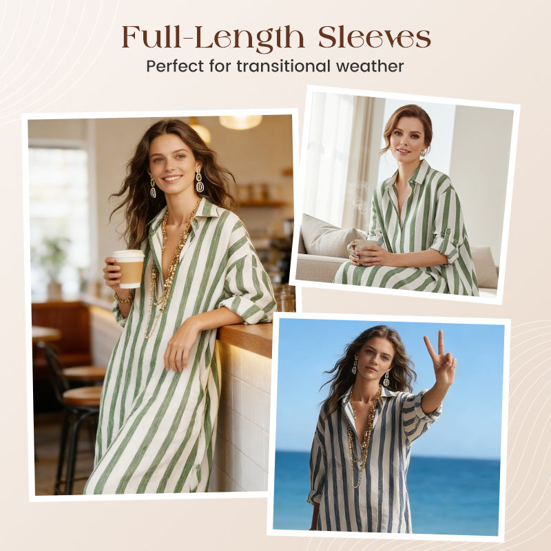 Women's Casual Striped Long Sleeve Shirt Dress