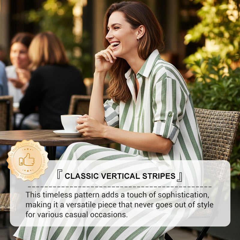 Women's Casual Striped Long Sleeve Shirt Dress