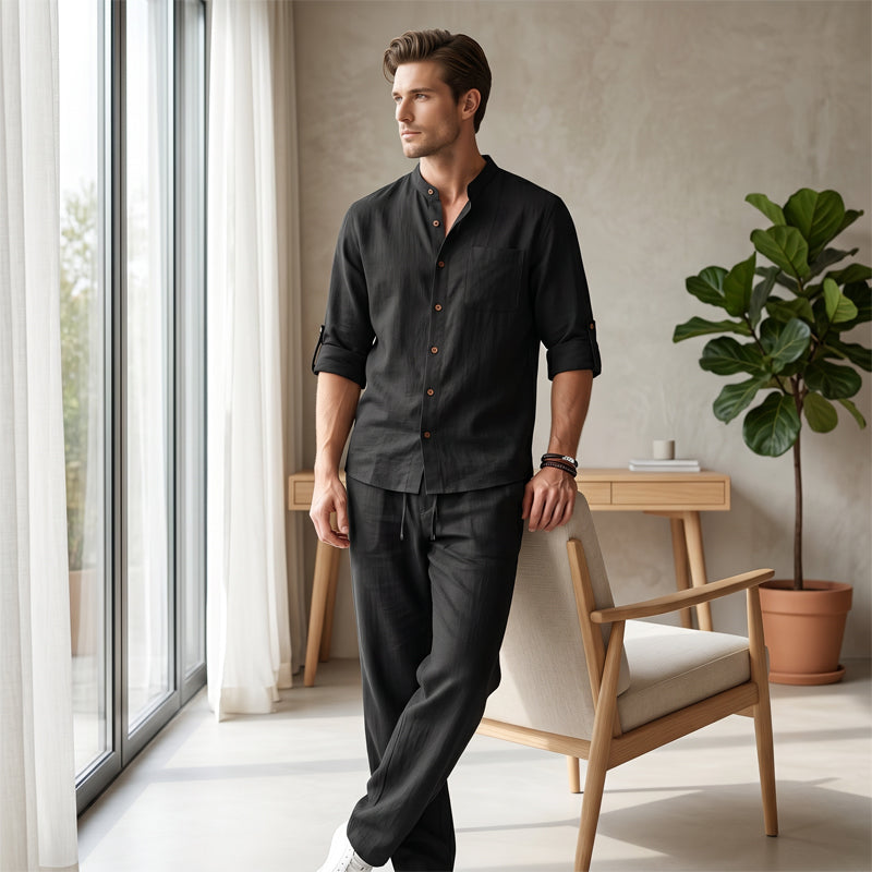 Men's Long Sleeve Button-Down Shirt & Pants Set