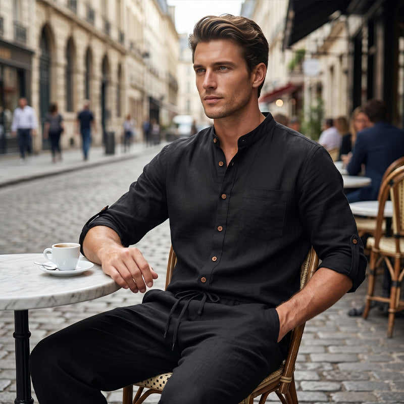 Men's Long Sleeve Button-Down Shirt & Pants Set