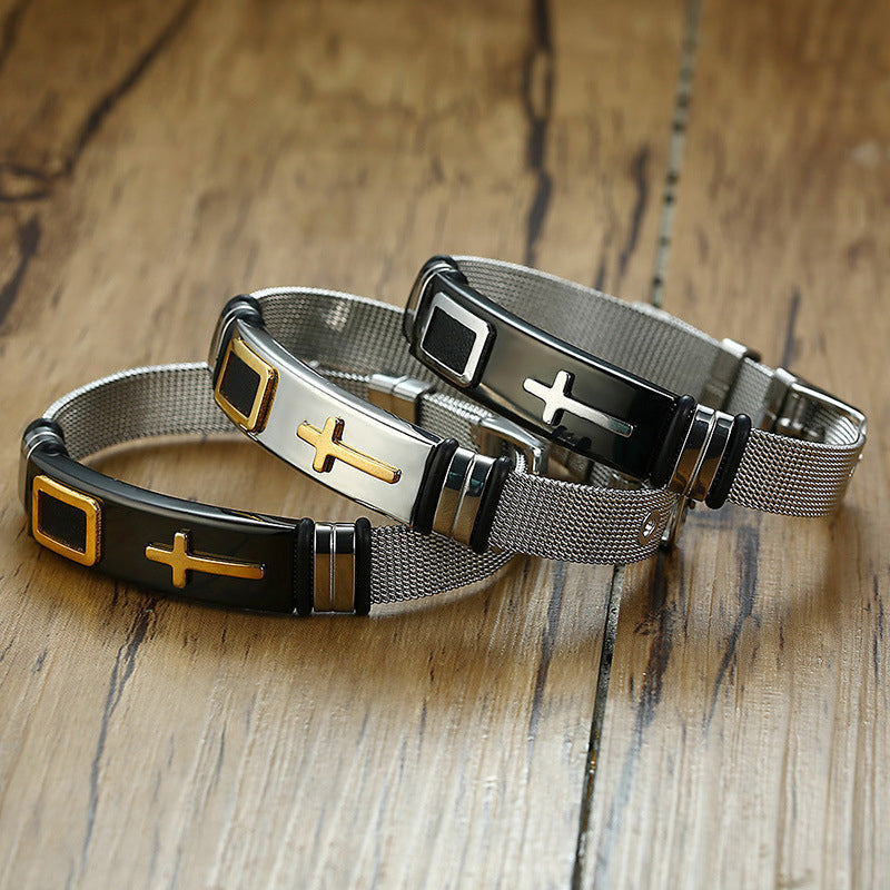 Bracciale da uomo con croce in acciaio inossidabile ¨C resistente e regolabile ¨C gioiello religioso dal significato speciale
