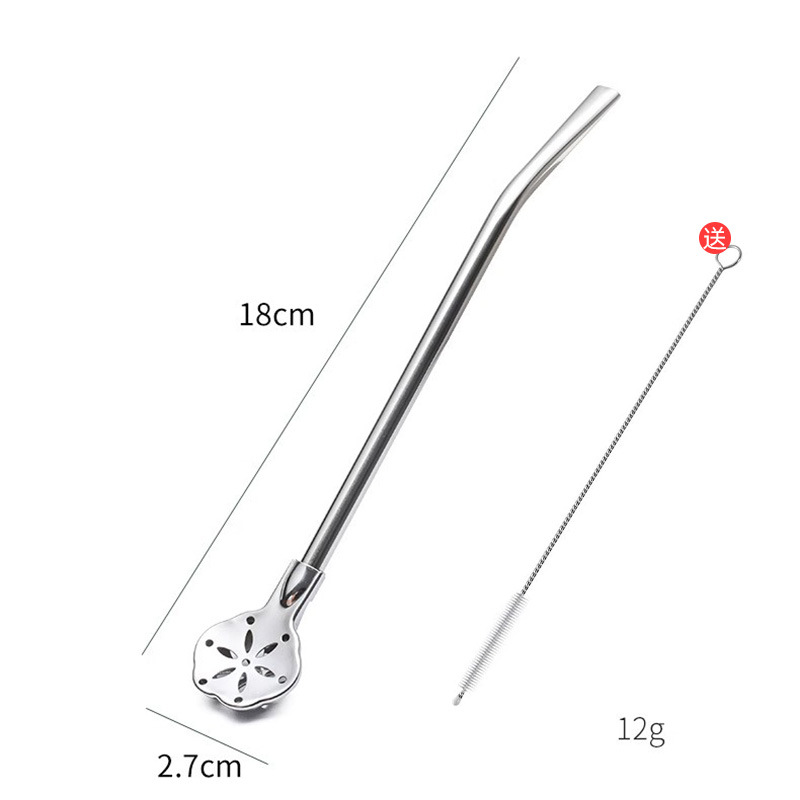Cannuccia e cucchiaio 2 in 1 in acciaio inossidabile 304